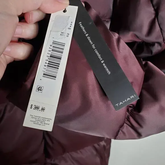 Tahari Women’s Down Puffer Coat Jacket Size S Belted Hooded Long Winter Chic - Picture 7 of 7